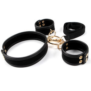 Yüksek kaliteli altın Metal PU esaret sınırlamalar Set köle SM yaka kelepçe - Product Image 4