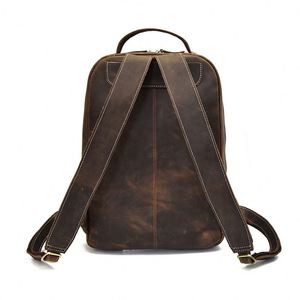 Sac à dos pour ordinateur portable en cuir véritable noir et marron à double sangle Sac à dos en cuir à la mode pour hommes Faux cuir