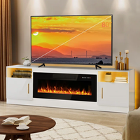 Meuble TV de cheminée de 70 pouces avec cheminée électrique de 36 pouces Console multimédia centrale de divertissement éclairée par LED Table de rangement pour téléviseurs