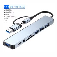 Hub USB Type C 8-in-2 3.0 Docking Station 5GBPS Port Kecepatan Tinggi Splitter Pembaca Kartu SD/TF Adaptor Audio 3.5mm Aluminium