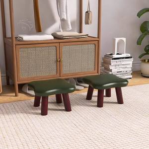 Taburete de madera maciza para el hogar, taburete bajo para sala de estar, taburete tapizado creativo retro para niños, taburete para cambiar zapatos en la entrada - Product Image 2