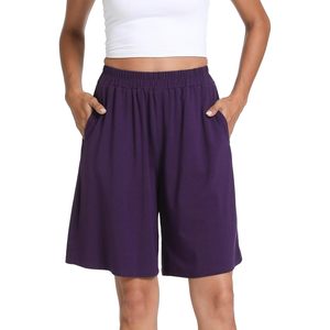 Pantalones Cortos de Pijama de Bambú Personalizados para Mujer, Cintura Elástica con Bolsillos, Pantalones Cortos de Algodón para Dormir, Conjuntos de Pijamas Morados - Product Image 1