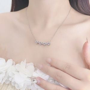 สร้อยคอรูปหัวใจสีชมพูประดับเพทายรูปใบโคลเวอร์สี่แฉกนำโชคสำหรับผู้หญิง สร้อยคอแบบคล้องไหปลาร้า สวมใส่ได้ทุกวัน ขอบทองคำขาว - Product Image 4