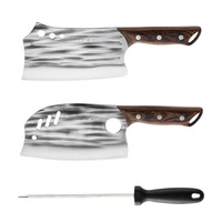 Couteau en acier inoxydable forgé avec manche en bois, ensemble de deux pièces pour couper la viande, les légumes, hacher les os