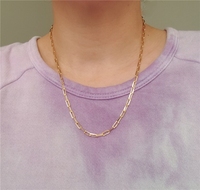 Bijoux de mode : Collier en or 14 carats plaqué or, style trombone, avec fermoir mousqueton réglable, tendance et minimaliste