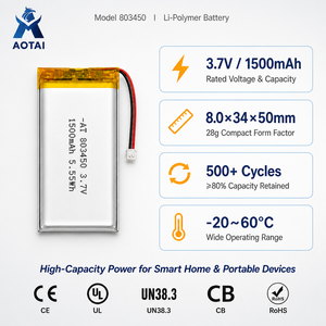 Batterie Li-Polymère Rechargeable Haute Capacité 1500mAh 3.7V 803450 Taille Personnalisée pour Banque d'Alimentation et Terminal de Paiement (POS) – Vente Directe Usine - Product Image 1