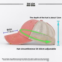 Casquette de baseball 6 panneaux réglable pour femme, style uni, multicolore, en maille délavée et vieillie, avec ouverture pour queue de cheval – Nouveautés en gros