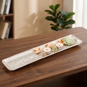 Rectangular <b>Serving</b> <b>Tray</b> With Plant Pattern Polished Finish Decorative For Residential Use - Product Image 2