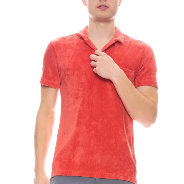Kaus Kustom Handuk Terry Pria Kaus Katun Kualitas Tinggi Handuk Terry Perancis Merah Polo T Shirt untuk Pria