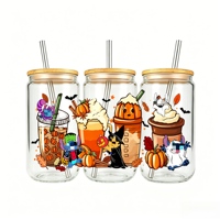 Halloween Dessin Animé Anime 16oz UV DTF Wrap Gobelet Imperméable Autocollant Transfert pour Tasse Verre Faible MOQ