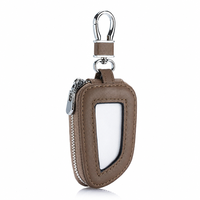 Étui pour clé de voiture à fenêtre transparente incurvée irrégulière en cuir PU avec fermeture éclair, porte-clés auto personnalisé en émail