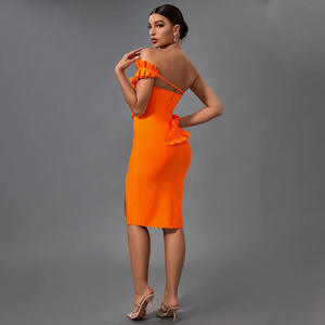Vestidos ชุดเดรสสั้นเปิดไหล่1ข้างแต่งระบายสำหรับงานปาร์ตี้ชุดไปงานพรอมคลับลำลองชุดเดรสแบนเดรสสั้นเข้ารูปสำหรับผู้หญิงไปงานรับปริญญาวันเกิดชุดราตรี - Product Image 2