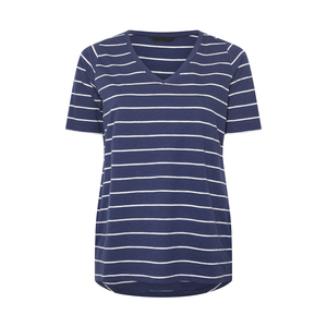 T-shirt à rayures audacieuses en coton épais à manches courtes pour femme, grande taille, silhouette structurée, style affirmé, un essentiel. - Product Image 1