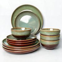 Service de table de luxe en porcelaine européenne haut de gamme, 18 pièces, assiettes et bols en céramique solide, vaisselle pour la maison