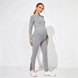 Ropa de Maternidad Personalizada, Top de Lactancia con Volantes Laterales y Leggings con Abertura Lateral, Pijamas de Maternidad para Lactancia - Product Image 5