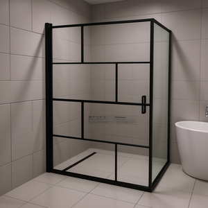 Cabine de douche noire ESG 39,4x55,1 avec porte à charnière et cadre, design minimaliste - Product Image 2