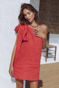 Robes décontractées surdimensionnées pour femmes, robes d'été à nœud papillon, à une épaule, en <span class=keywords><strong>lin</strong></span>, mini-<span class=keywords><strong>robe</strong></span> - Product Image 4