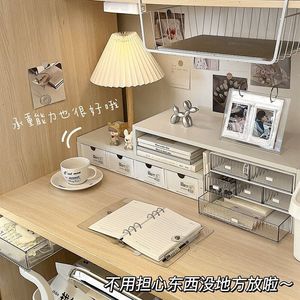 Desktop Storage Shelf 2 Tier <b>Foldable</b> Organizer For Office <b>Desk</b> Laptop Monitor Stand With Drawers Rectangle Standing Type - Product Image 2