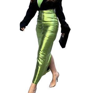 Jupes d'été en <span class=keywords><strong>cuir</strong></span> Pu pour femmes Jupes longues taille haute Jupes Maxi vertes fendues Night Club Cute Casual Slit Skirt - Product Image 1