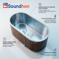Baignoire ovale Soundhon Premium pour bain froid en cèdre rouge avec revêtement en acier inoxydable 316 ou 304, bain de glace ergonomique pour le bien-être en extérieur