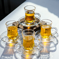 Tasse à café en verre transparente de petite taille de style turc, style élégant, résistance à la chaleur, tasse à latte en verre avec soucoupe