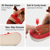 Pantoufles d'intérieur personnalisées à motif de rennes de Noël, 3D, antidérapantes, semelle EVA, bout ouvert, doublure en peluche, pantoufles chaudes d'hiver, fabrication en usine
