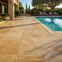 Dalles de travertin naturel taillées sur mesure pour l'extérieur, pavés en pierre naturelle pour patio, terrasse de piscine, revêtement mural, revêtement de sol