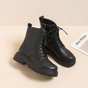 Botas de Invierno para Mujer con Parte Superior de Piel de Vacuno, Forro de Piel, Resistentes al Desgaste, Suela Gruesa, Tacón Redondo, Color Negro - Product Image 6