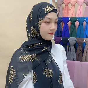 Wholesale Hot Selling Fashion Malaysia Premium Chiffon Black Hijab With Shinny Gold Glitter Hijabs Scarf