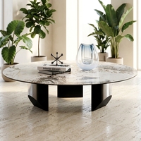 Table à manger ronde moderne de luxe en pierre frittée, plateau en céramique, table centrale avec base en acier inoxydable noir pour salon et hôtel