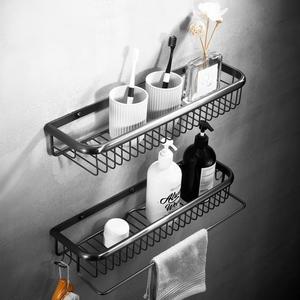 Brushed Gun <strong>Grey</strong> All-copper <strong>Corner</strong> Dual Tier Square Net Basket Bathroom Wall-mounted Shower Room Storage <strong>Shelf</strong> - Product Image 2