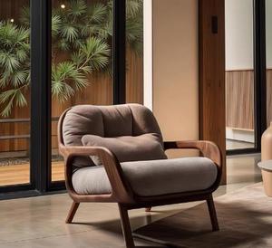 Sofá individual de madera de nogal maciza estilo Wabi-sabi, diseño tradicional chino para uso informal en la sala de estar, madera de nogal, informal - Product Image 3