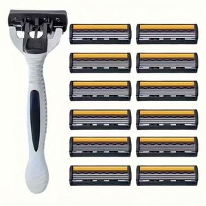 Manual <b>Razor</b> With Black Handle Yellow Three Layer Stainless Steel Blades For Men Face Shaving - Product Image 5