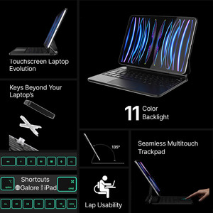Casing Tablet cerdas, Tablet cerdas, nirkabel, casing dengan tombol lampu latar, Keyboard Trackpad Multi sentuh untuk <span class=keywords><strong>Ipad</strong></span> Pro 11/12, 9 - Product Image 5