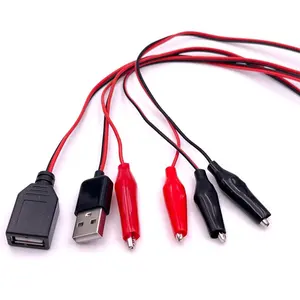 מחבר זכר USB לתנין קליפס בדיקה מהדק ל-USB מחבר נקבה מתאם ספק כוח חוט בדיקה מוביל אדום ושחור