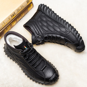 Bottes d'hiver en cuir véritable pour hommes, hauteur cheville, bout rond, doublure en fourrure, semelle extérieure en caoutchouc antidérapante, semelle intermédiaire en EVA, chaussures décontractées chaudes - Product Image 2