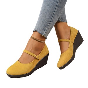 Nuevas Sandalias Planas de Ante con Tacón de Cuña para Otoño, Tallas Grandes, Color Liso, Punta Redonda, Estilo Profesional, Venta al por Mayor - Product Image 5