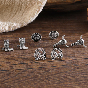 신제품 카우보이 모자/부츠/말/황소 머리 저자 극성 스터드 귀걸이 보헤미안 실버 도금 아연 합금 선물 - Product Image 3
