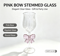 Verre à vin rose à nœud papillon, gobelet en borosilicate à nervures verticales, verrerie à cocktail, décoration de table pour mariage et bar