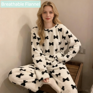 <span class=keywords><strong>Pyjama</strong></span> en <span class=keywords><strong>flanelle</strong></span> Beefey pour <span class=keywords><strong>femme</strong></span>, motif nœud papillon, hiver, épaissi, respirant, taille élastique, ensemble décontracté deux pièces, élégant sur le devant - Product Image 1