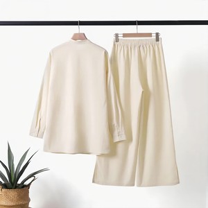 Abito a due pezzi da <span class=keywords><strong>donna</strong></span> di tendenza vestiti 2025 abiti turchi da <span class=keywords><strong>donna</strong></span> Top in tinta unita e <span class=keywords><strong>pantaloni</strong></span> larghi - Product Image 6