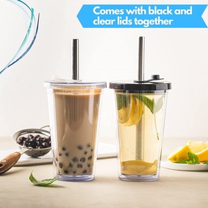 Reusable <b>Bubble</b> Tea Cup Smoothie Cup 17 OZ 20 OZ <b>Boba</b> Cup Plastic Water Bottle Tea Infuser Bottle Tea Milk Tumbler - Product Image 5