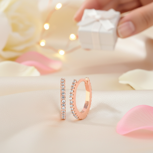 Stylish Cute Anti Allergic Azuris <b>Huggie</b> Earrings Rose Gold & Rhodium Plated 925 Sterling <b>Silver</b> Zircon Pave Wedding Gift Party - Product Image 3