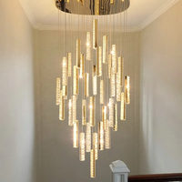 Lustre Led de Salon Personnalisé en Or de Luxe Moderne Lampes Suspendues Hall d'Hôtel Escalier Lustres à Haut Plafond