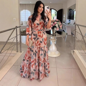 <span class=keywords><strong>Ropa</strong></span> de <span class=keywords><strong>Mujer</strong></span>, Vestido Largo Estampado Elegante y Moderno con Cuello en V <span class=keywords><strong>para</strong></span> <span class=keywords><strong>Mujer</strong></span>, Nuevo <span class=keywords><strong>para</strong></span> Verano - Product Image 4