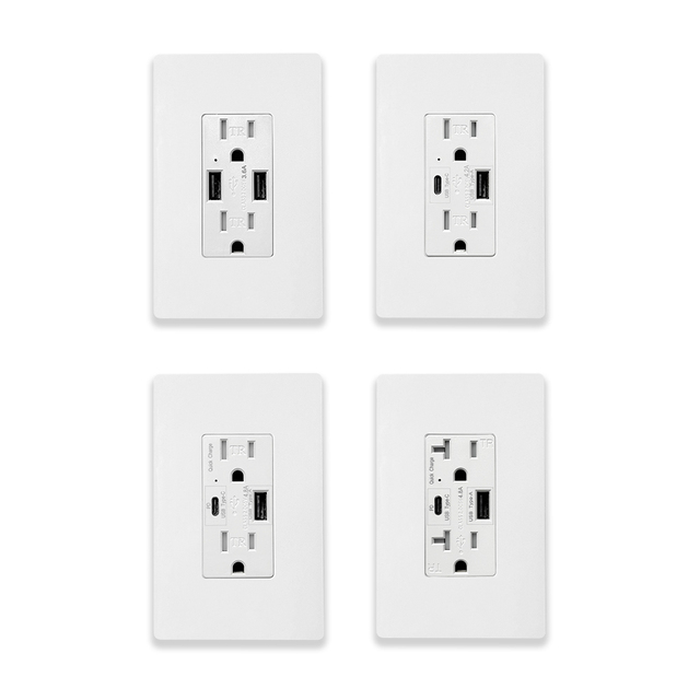 Multiple Models 20A Copper USB Wall Outlet with 2 USB Type a and 1 Type C Ports Duplex Tamper Resistant for Listed