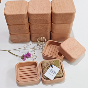 Porte-savon en bois avec couvercle, support à savon en bois pour salle de bain, douche, baignoire - Product Image 1