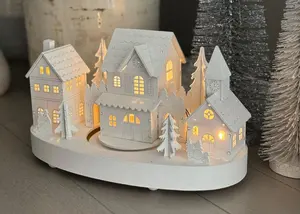 Großhandel Hochwertige Light-Up House White Holz Weihnachts dorf Szene mit beweglichen Zug