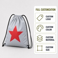 Sac à dos gris à cordon de serrage avec imprimé étoile rouge, sac décontracté pour le sport, les voyages, l'école, les cadeaux, logo personnalisé, vente en gros