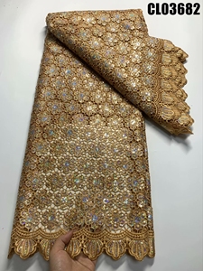 Tela bordada soluble en agua de alta calidad, la más nueva tela de encaje de cordón grande Aso Ebi elegante y cómoda para vestido de novia de <span class=keywords><strong>mujer</strong></span> - Product Image 4